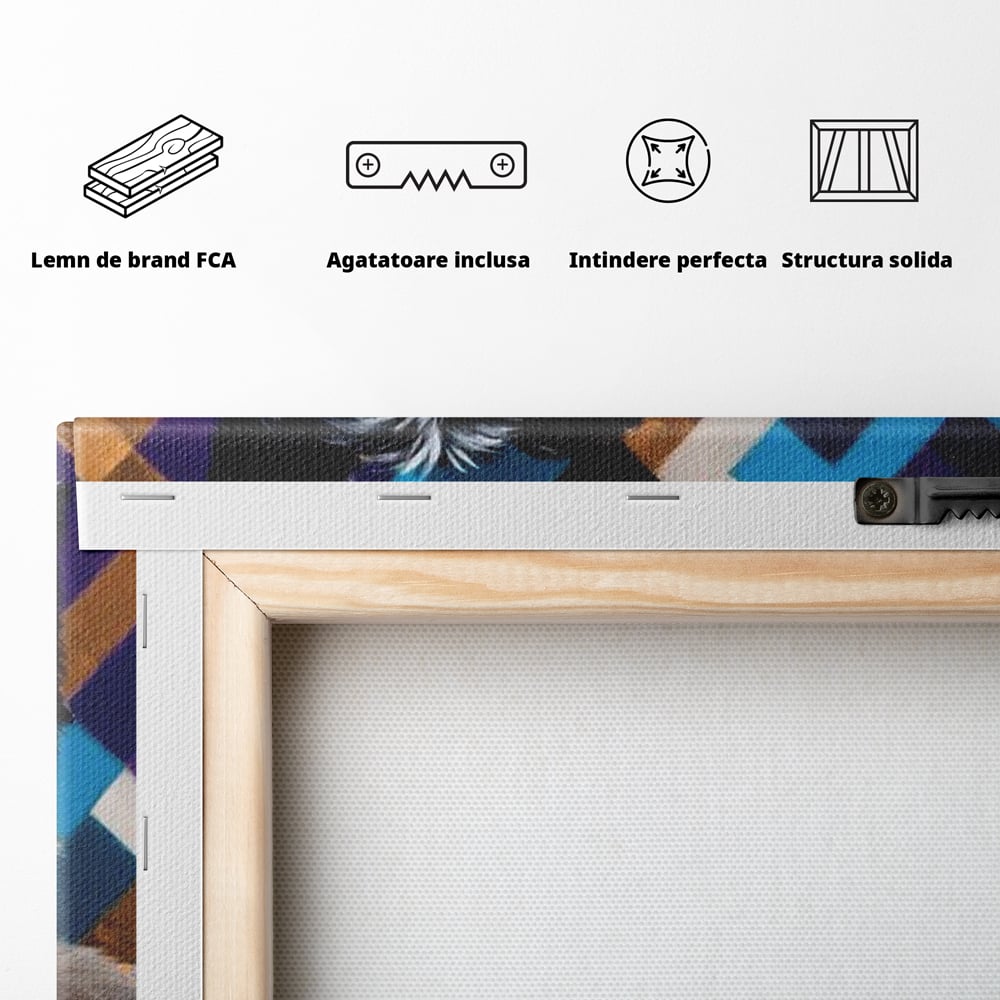 Premium Canvas Wandkunst, LuxCanva® M1293, Farbige Ecke, Raum, Teppich, Abstrakt, Geometrisch, Blanos, Decken, Hund, Wandteppich, Design, Heim, Kamin, Formen, Büro, Wohnen, Wohnzimmer, Babyzimmer