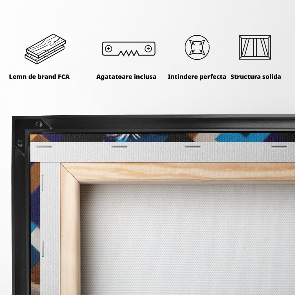 Premium Canvas Wandkunst, LuxCanva® M1293, Farbige Ecke, Raum, Teppich, Abstrakt, Geometrisch, Blanos, Decken, Hund, Wandteppich, Design, Heim, Kamin, Formen, Büro, Wohnen, Wohnzimmer, Babyzimmer