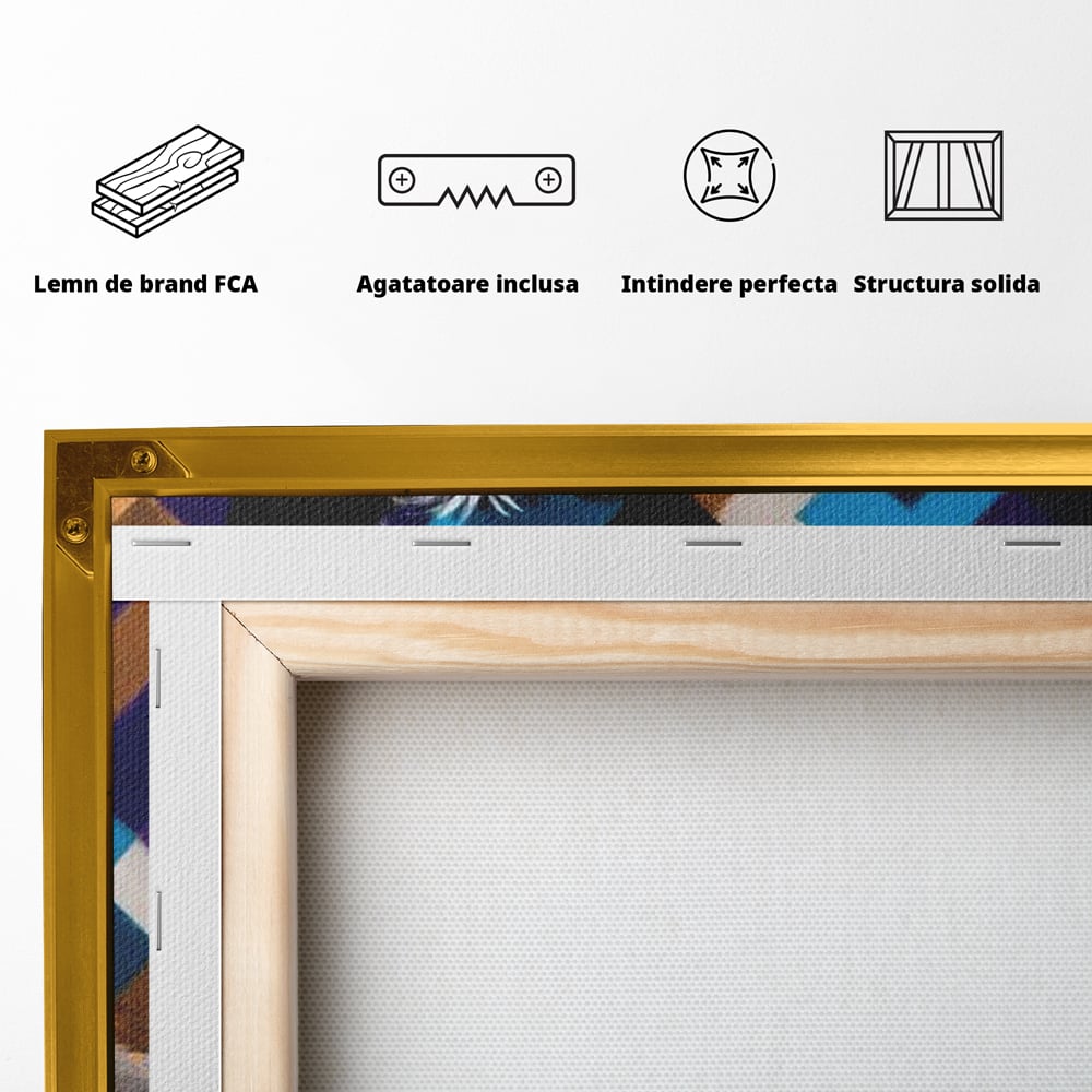 Premium Canvas Wandkunst, LuxCanva® M1293, Farbige Ecke, Raum, Teppich, Abstrakt, Geometrisch, Blanos, Decken, Hund, Wandteppich, Design, Heim, Kamin, Formen, Büro, Wohnen, Wohnzimmer, Babyzimmer