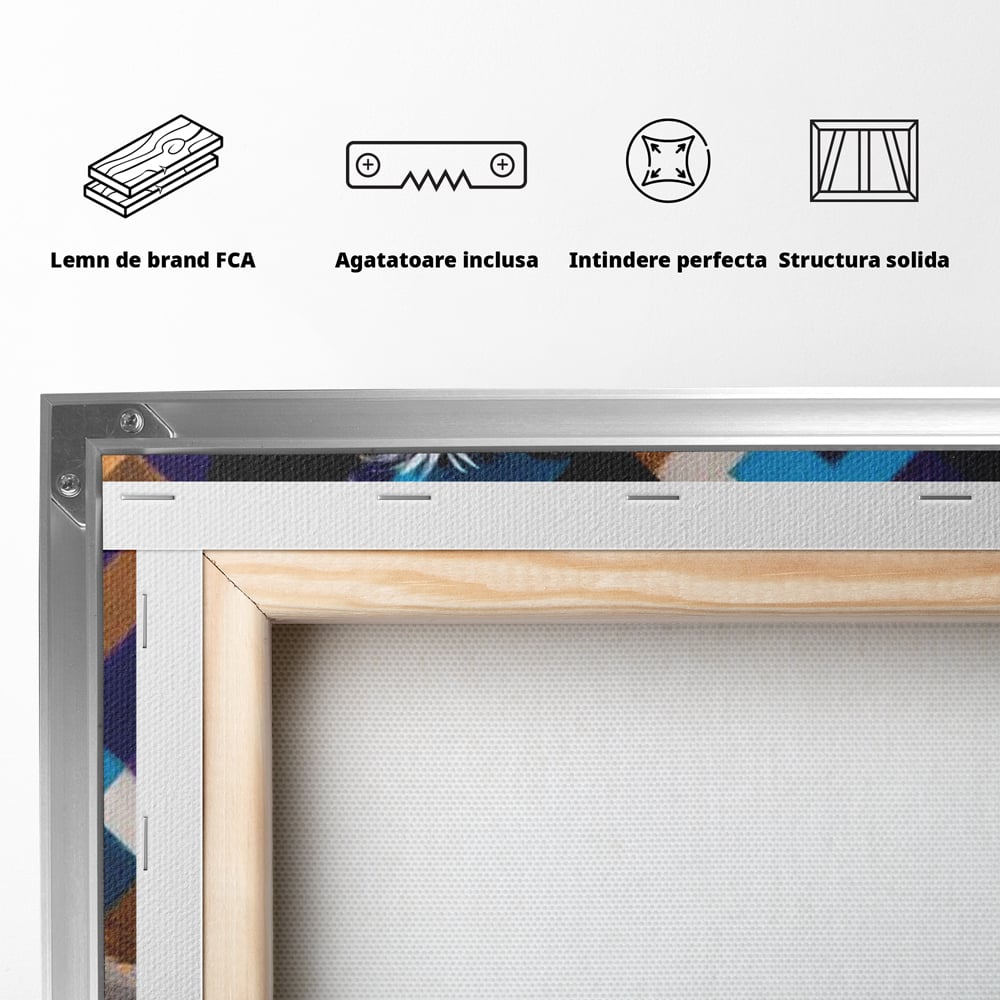 Premium Canvas Wandkunst, LuxCanva® M1293, Farbige Ecke, Raum, Teppich, Abstrakt, Geometrisch, Blanos, Decken, Hund, Wandteppich, Design, Heim, Kamin, Formen, Büro, Wohnen, Wohnzimmer, Babyzimmer