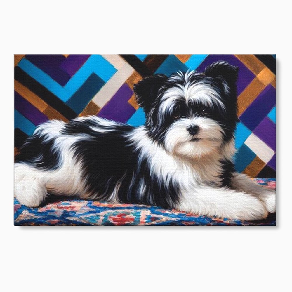 Premium Canvas Wandkunst, LuxCanva® M1293, Farbige Ecke, Raum, Teppich, Abstrakt, Geometrisch, Blanos, Decken, Hund, Wandteppich, Design, Heim, Kamin, Formen, Büro, Wohnen, Wohnzimmer, Babyzimmer