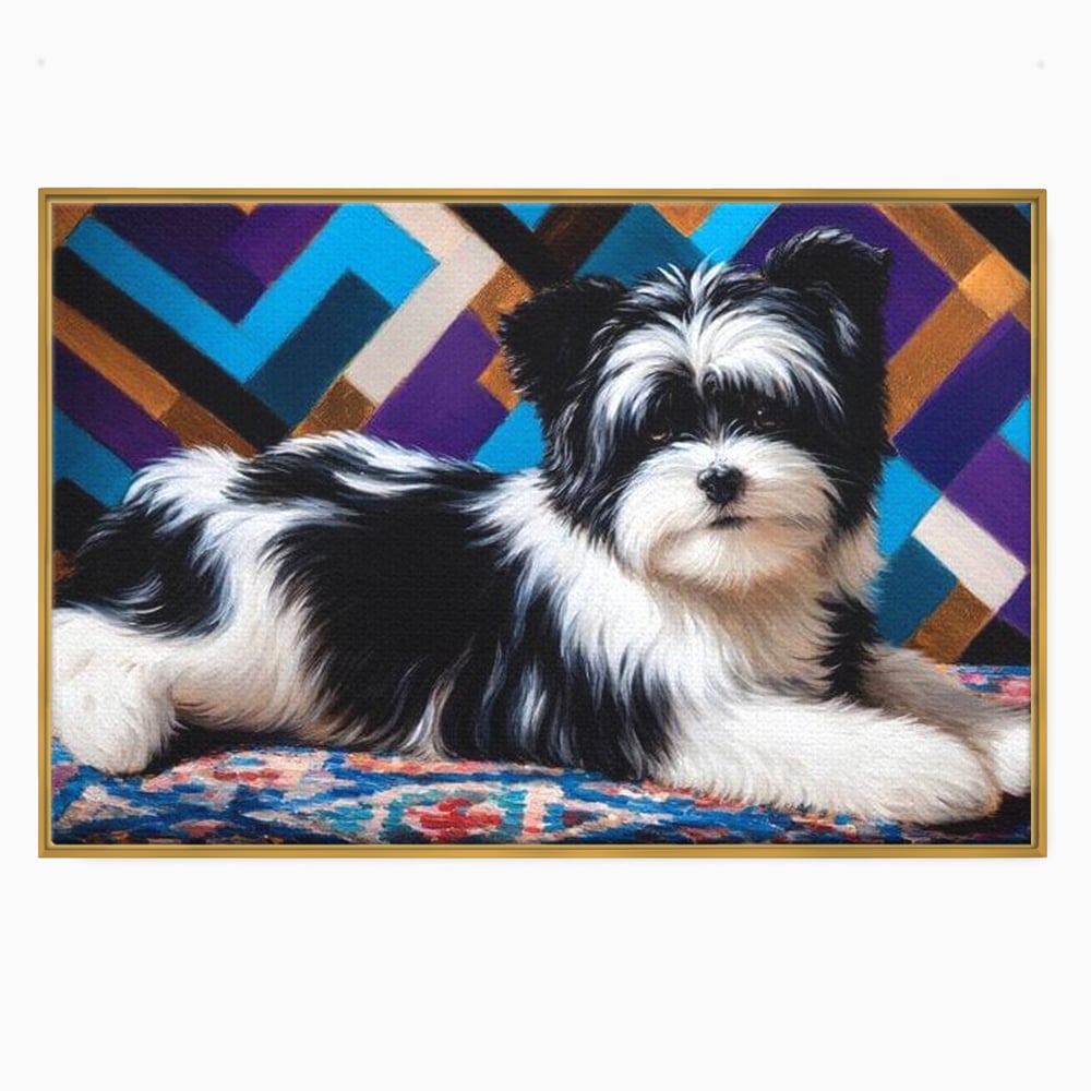 Premium Canvas Wandkunst, LuxCanva® M1293, Farbige Ecke, Raum, Teppich, Abstrakt, Geometrisch, Blanos, Decken, Hund, Wandteppich, Design, Heim, Kamin, Formen, Büro, Wohnen, Wohnzimmer, Babyzimmer