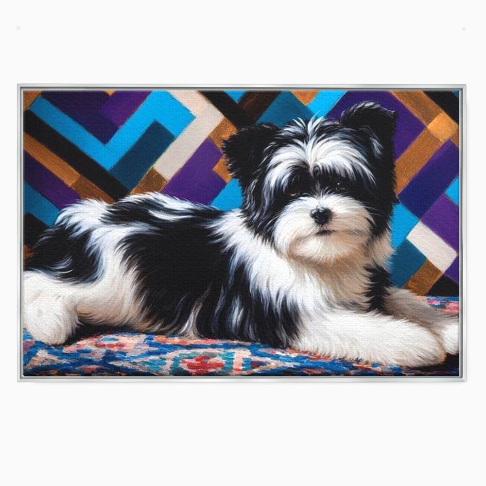 Premium Canvas Wandkunst, LuxCanva® M1293, Farbige Ecke, Raum, Teppich, Abstrakt, Geometrisch, Blanos, Decken, Hund, Wandteppich, Design, Heim, Kamin, Formen, Büro, Wohnen, Wohnzimmer, Babyzimmer