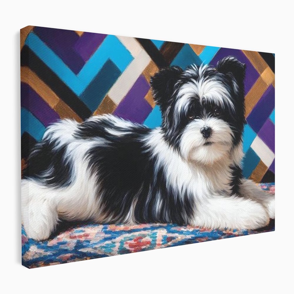 Premium Canvas Wandkunst, LuxCanva® M1293, Farbige Ecke, Raum, Teppich, Abstrakt, Geometrisch, Blanos, Decken, Hund, Wandteppich, Design, Heim, Kamin, Formen, Büro, Wohnen, Wohnzimmer, Babyzimmer