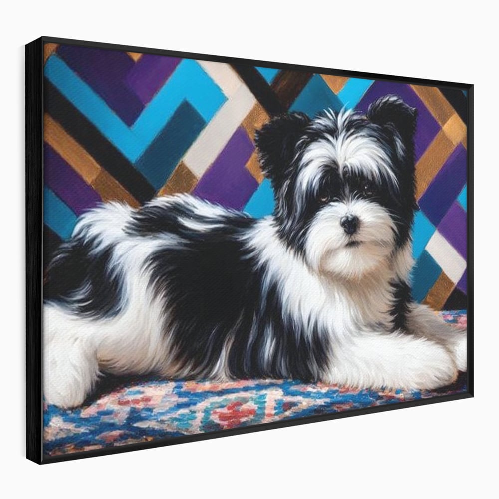 Premium Canvas Wandkunst, LuxCanva® M1293, Farbige Ecke, Raum, Teppich, Abstrakt, Geometrisch, Blanos, Decken, Hund, Wandteppich, Design, Heim, Kamin, Formen, Büro, Wohnen, Wohnzimmer, Babyzimmer