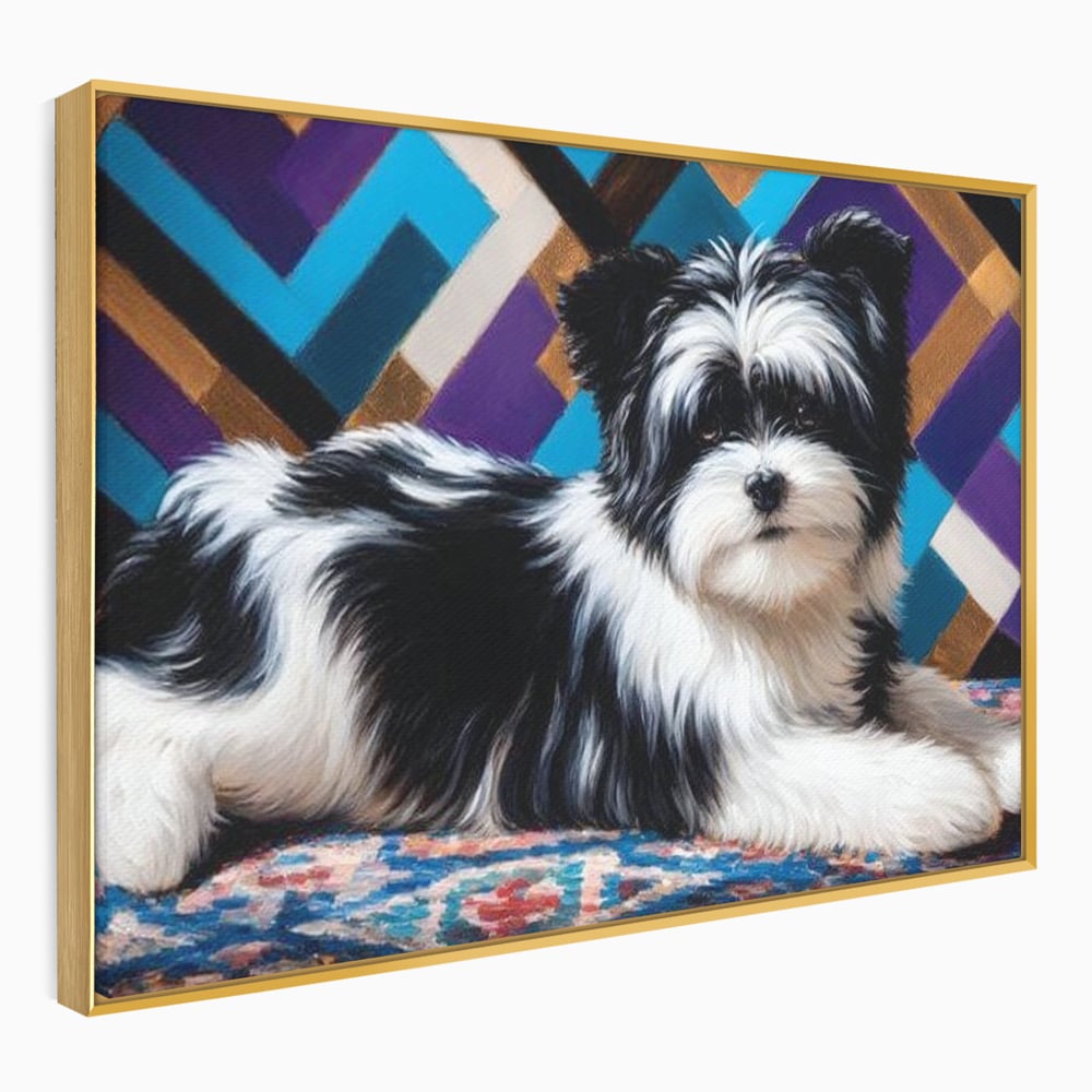 Premium Canvas Wandkunst, LuxCanva® M1293, Farbige Ecke, Raum, Teppich, Abstrakt, Geometrisch, Blanos, Decken, Hund, Wandteppich, Design, Heim, Kamin, Formen, Büro, Wohnen, Wohnzimmer, Babyzimmer