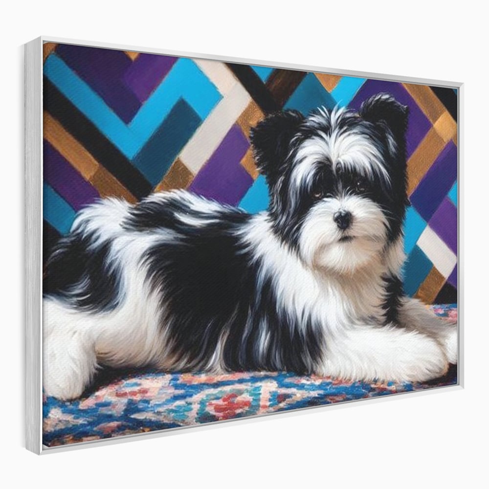 Premium Canvas Wandkunst, LuxCanva® M1293, Farbige Ecke, Raum, Teppich, Abstrakt, Geometrisch, Blanos, Decken, Hund, Wandteppich, Design, Heim, Kamin, Formen, Büro, Wohnen, Wohnzimmer, Babyzimmer