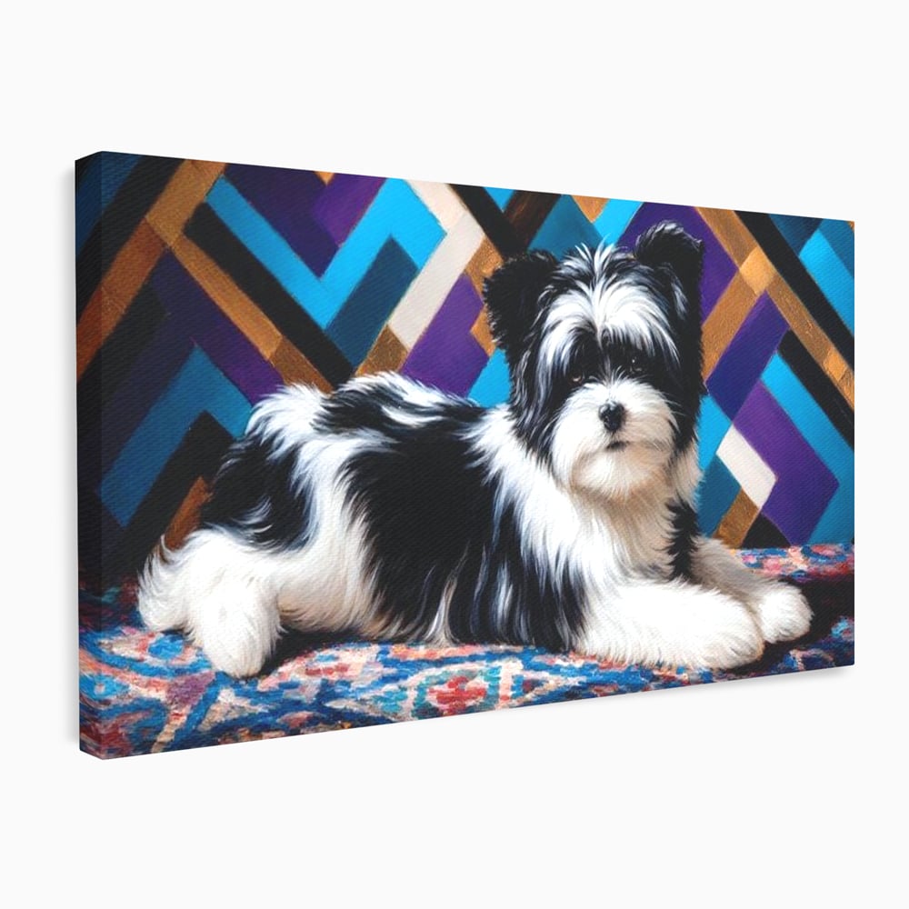 Premium Canvas Wandkunst, LuxCanva® M1293, Farbige Ecke, Raum, Teppich, Abstrakt, Geometrisch, Blanos, Decken, Hund, Wandteppich, Design, Heim, Kamin, Formen, Büro, Wohnen, Wohnzimmer, Babyzimmer