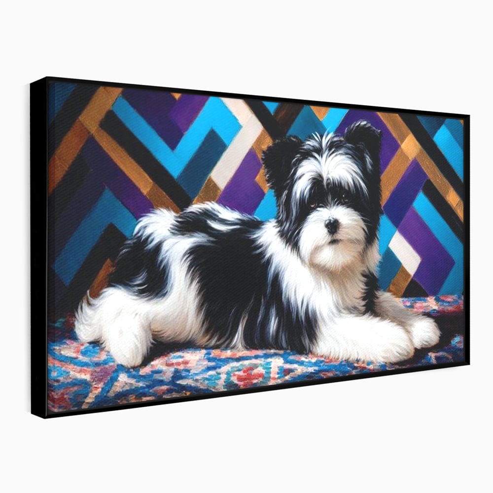 Premium Canvas Wandkunst, LuxCanva® M1293, Farbige Ecke, Raum, Teppich, Abstrakt, Geometrisch, Blanos, Decken, Hund, Wandteppich, Design, Heim, Kamin, Formen, Büro, Wohnen, Wohnzimmer, Babyzimmer