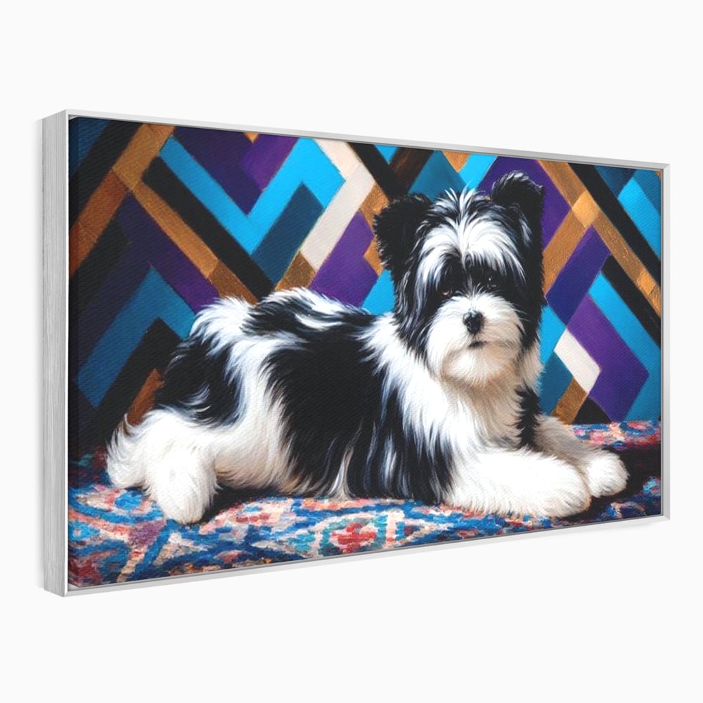 Premium Canvas Wandkunst, LuxCanva® M1293, Farbige Ecke, Raum, Teppich, Abstrakt, Geometrisch, Blanos, Decken, Hund, Wandteppich, Design, Heim, Kamin, Formen, Büro, Wohnen, Wohnzimmer, Babyzimmer