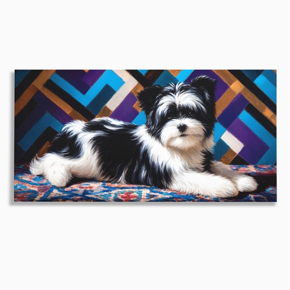 Premium Canvas Wandkunst, LuxCanva® M1293, Farbige Ecke, Raum, Teppich, Abstrakt, Geometrisch, Blanos, Decken, Hund, Wandteppich, Design, Heim, Kamin, Formen, Büro, Wohnen, Wohnzimmer, Babyzimmer