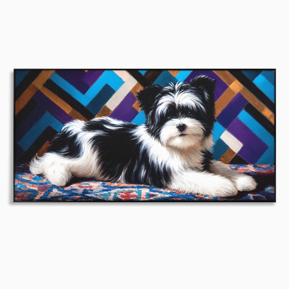 Premium Canvas Wandkunst, LuxCanva® M1293, Farbige Ecke, Raum, Teppich, Abstrakt, Geometrisch, Blanos, Decken, Hund, Wandteppich, Design, Heim, Kamin, Formen, Büro, Wohnen, Wohnzimmer, Babyzimmer