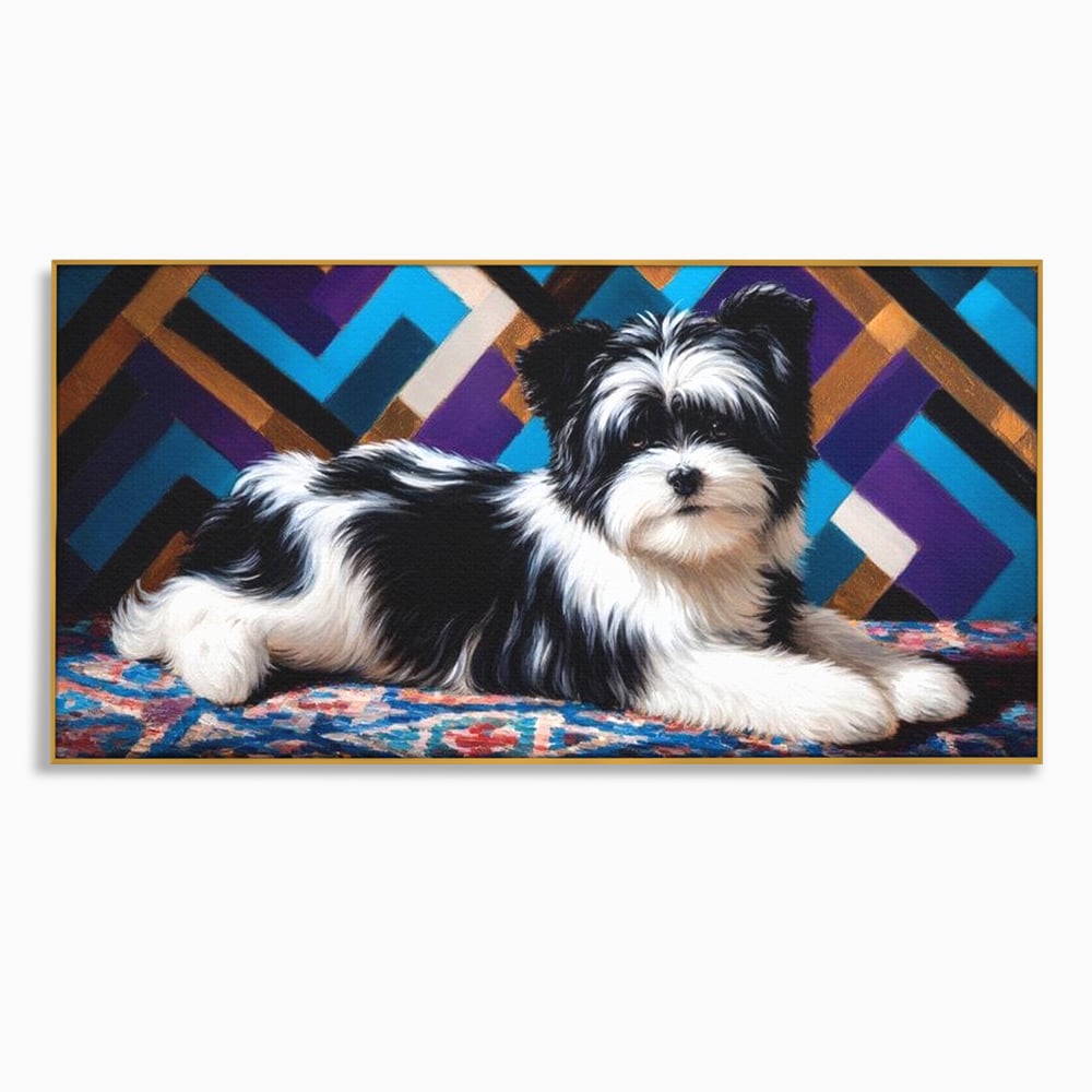 Premium Canvas Wandkunst, LuxCanva® M1293, Farbige Ecke, Raum, Teppich, Abstrakt, Geometrisch, Blanos, Decken, Hund, Wandteppich, Design, Heim, Kamin, Formen, Büro, Wohnen, Wohnzimmer, Babyzimmer