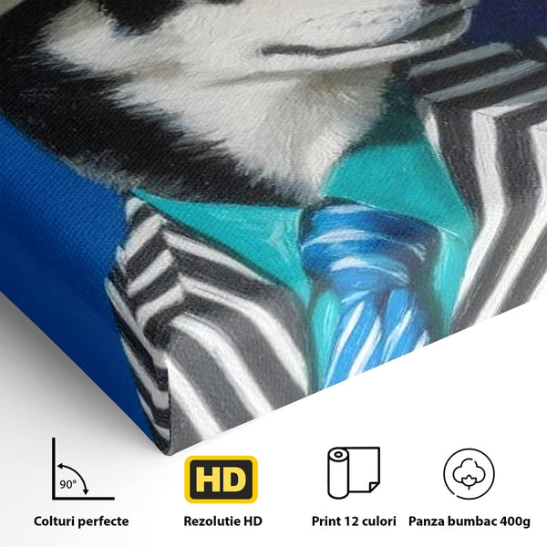 Tablou Canvas Premium, LuxCanva® M1294, Un Husky cu Stil, Elegant, Costum, Palarie, Dungi, Cravata, Ochelari, Cool, Fashion, Caine, Husky, Birou, Living, Camera Copil