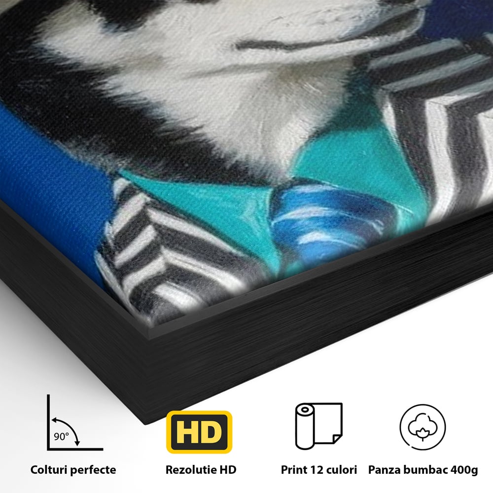Tablou Canvas Premium, LuxCanva® M1294, Un Husky cu Stil, Elegant, Costum, Palarie, Dungi, Cravata, Ochelari, Cool, Fashion, Caine, Husky, Birou, Living, Camera Copil