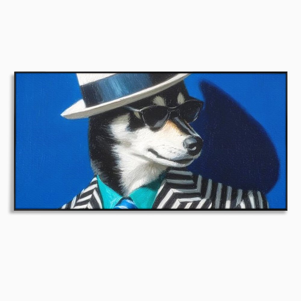 Tablou Canvas Premium, LuxCanva® M1294, Un Husky cu Stil, Elegant, Costum, Palarie, Dungi, Cravata, Ochelari, Cool, Fashion, Caine, Husky, Birou, Living, Camera Copil