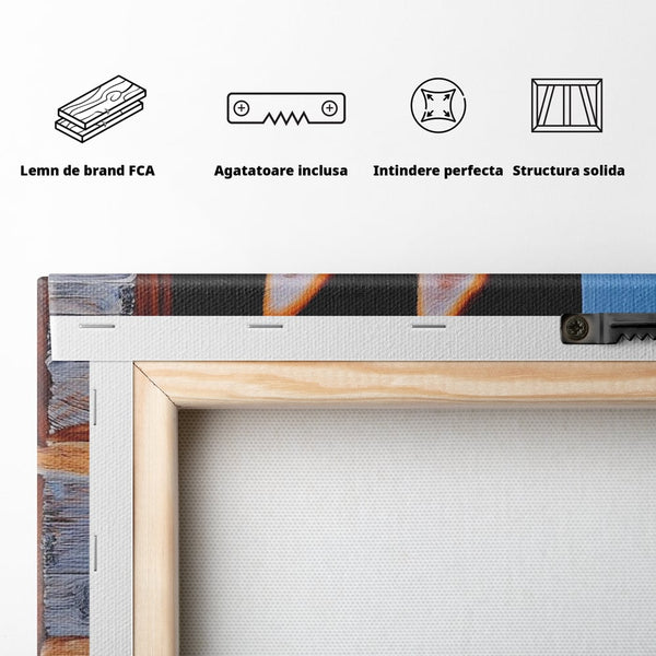 Tablou Canvas Premium, LuxCanva® M1295, Gardianul Zorilor, Rustic, Cabana, Lemn, Shiba, Catel, Zori, Privire, Profil, Umbra, Liniste, Portret, Birou, Living, Camera Copil