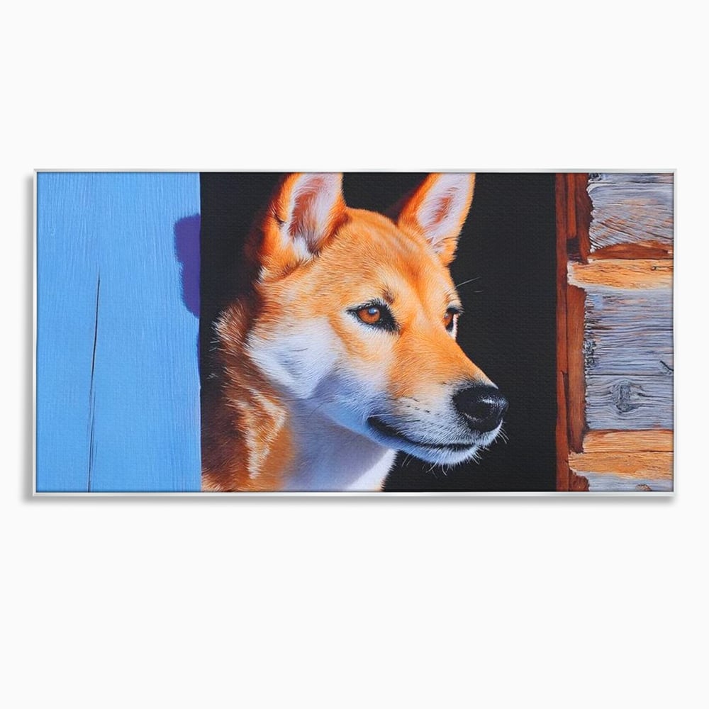 Tablou Canvas Premium, LuxCanva® M1295, Gardianul Zorilor, Rustic, Cabana, Lemn, Shiba, Catel, Zori, Privire, Profil, Umbra, Liniste, Portret, Birou, Living, Camera Copil