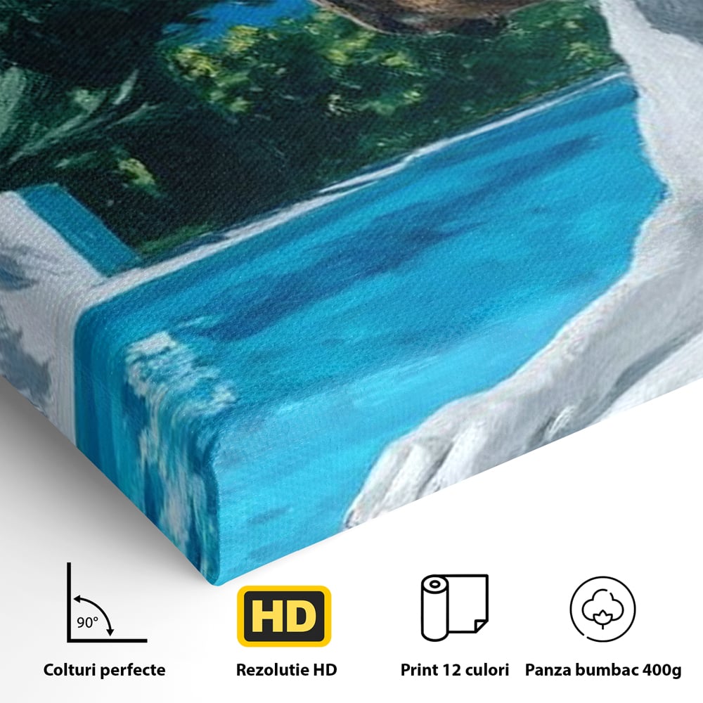 Tablou Canvas Premium, LuxCanva® M1296, In Paradisul Verii, Piscina, Apa, Vacanta, Relaxare, Vegetatie, Vara, Caldura, Caine, Soare, Rasfat, Lux, Birou, Living, Camera Copil