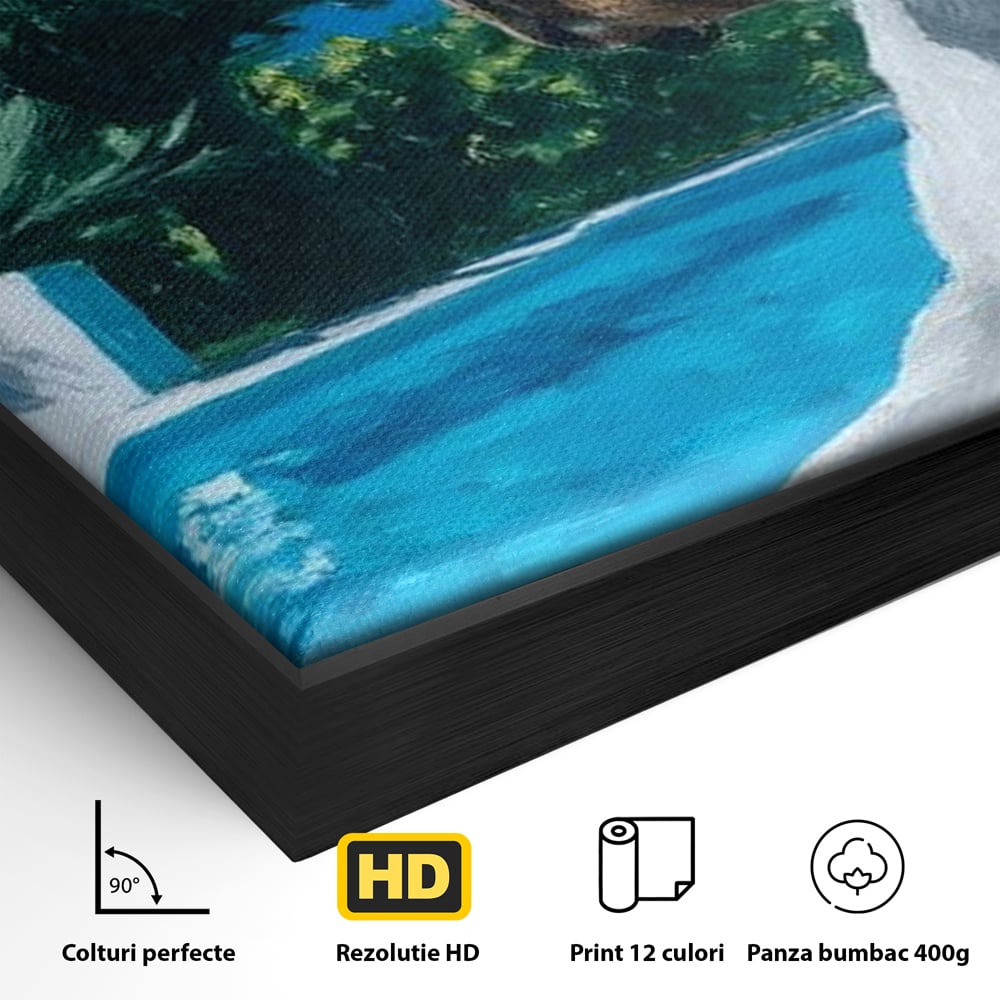 Tablou Canvas Premium, LuxCanva® M1296, In Paradisul Verii, Piscina, Apa, Vacanta, Relaxare, Vegetatie, Vara, Caldura, Caine, Soare, Rasfat, Lux, Birou, Living, Camera Copil