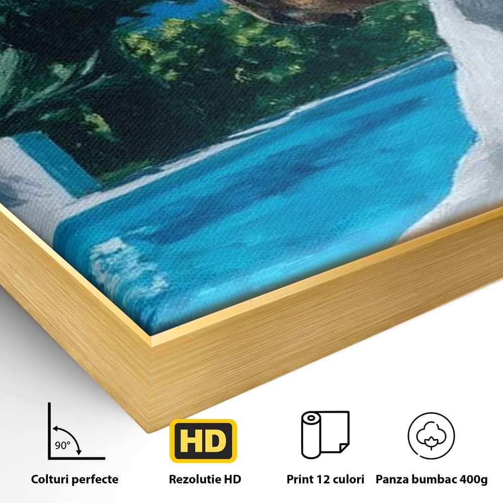 Tablou Canvas Premium, LuxCanva® M1296, In Paradisul Verii, Piscina, Apa, Vacanta, Relaxare, Vegetatie, Vara, Caldura, Caine, Soare, Rasfat, Lux, Birou, Living, Camera Copil