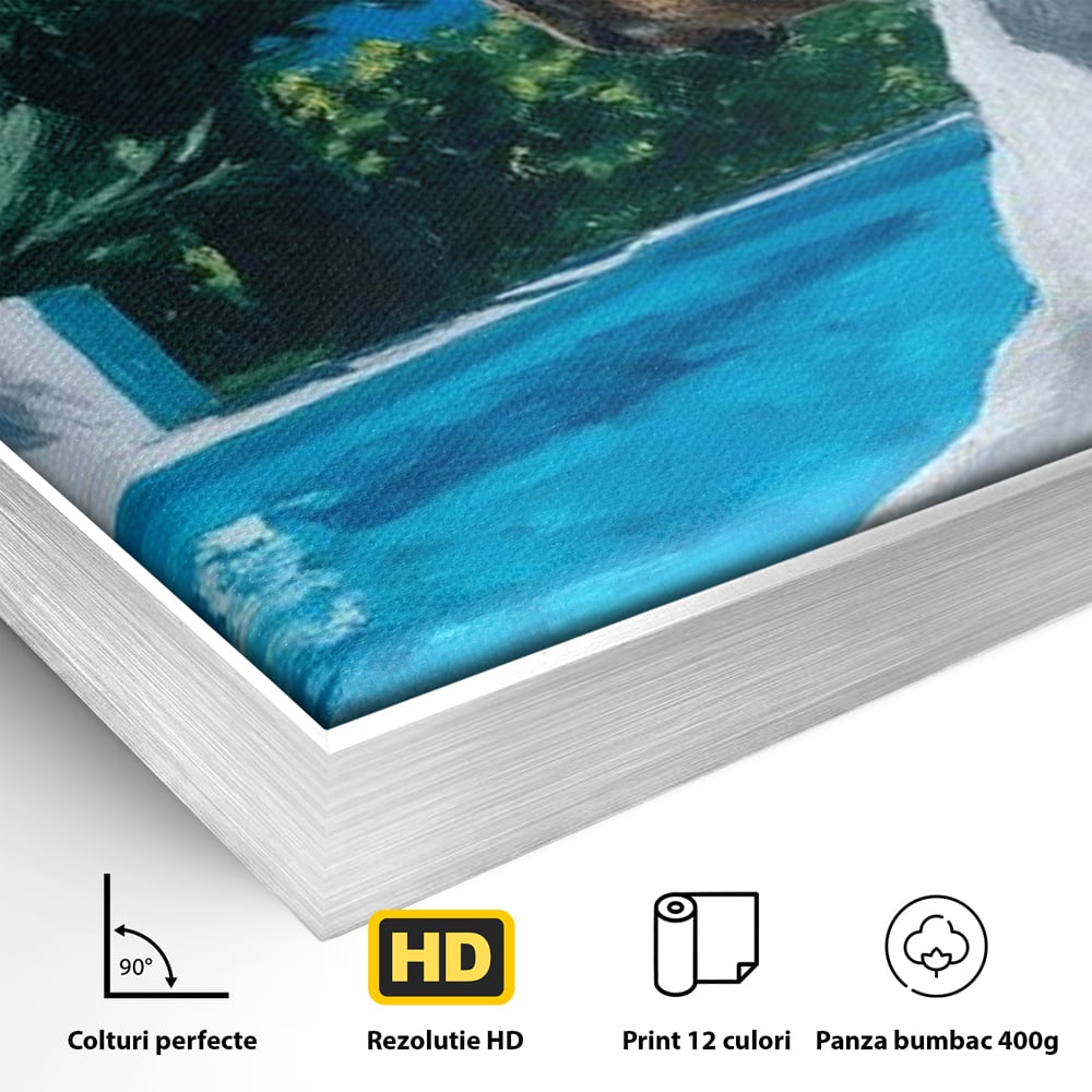 Tablou Canvas Premium, LuxCanva® M1296, In Paradisul Verii, Piscina, Apa, Vacanta, Relaxare, Vegetatie, Vara, Caldura, Caine, Soare, Rasfat, Lux, Birou, Living, Camera Copil