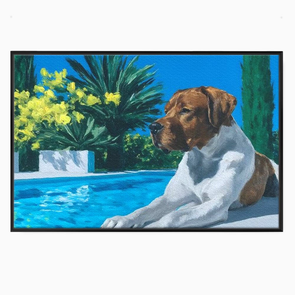 Tablou Canvas Premium, LuxCanva® M1296, In Paradisul Verii, Piscina, Apa, Vacanta, Relaxare, Vegetatie, Vara, Caldura, Caine, Soare, Rasfat, Lux, Birou, Living, Camera Copil
