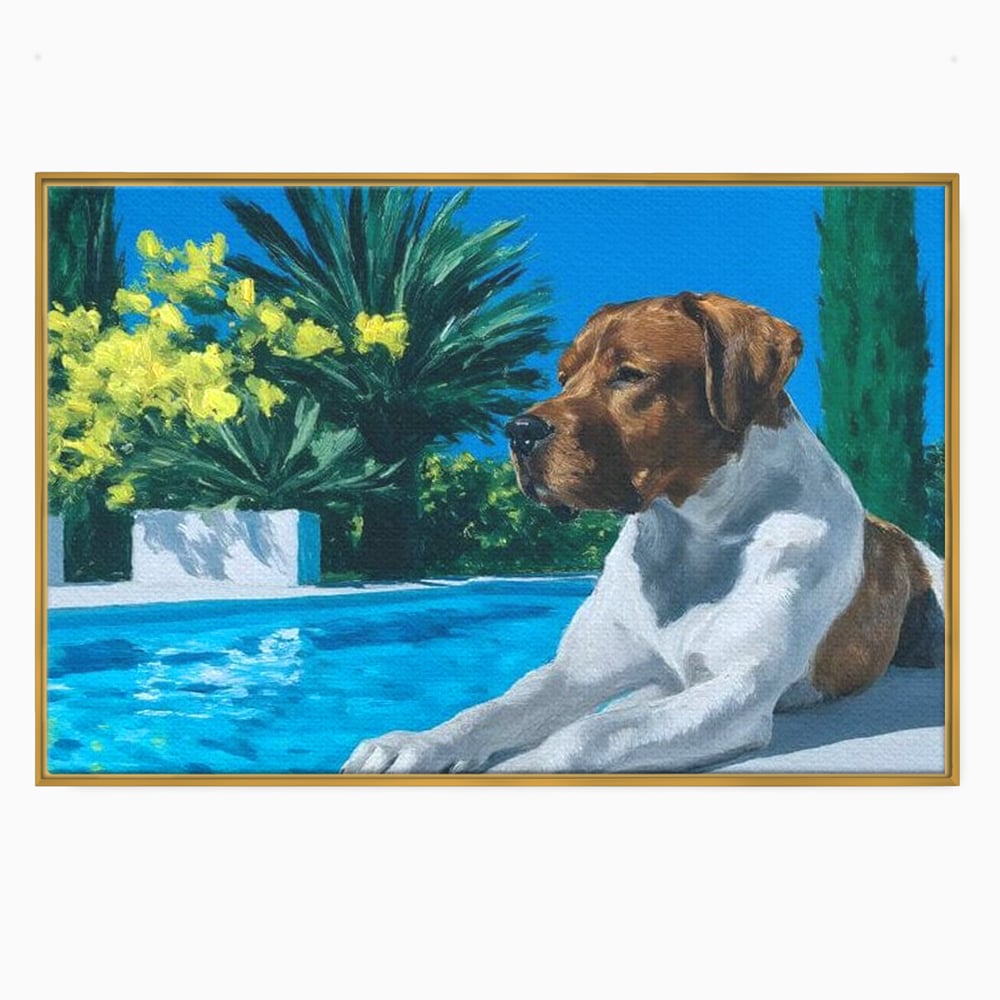 Tablou Canvas Premium, LuxCanva® M1296, In Paradisul Verii, Piscina, Apa, Vacanta, Relaxare, Vegetatie, Vara, Caldura, Caine, Soare, Rasfat, Lux, Birou, Living, Camera Copil