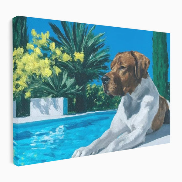Tablou Canvas Premium, LuxCanva® M1296, In Paradisul Verii, Piscina, Apa, Vacanta, Relaxare, Vegetatie, Vara, Caldura, Caine, Soare, Rasfat, Lux, Birou, Living, Camera Copil