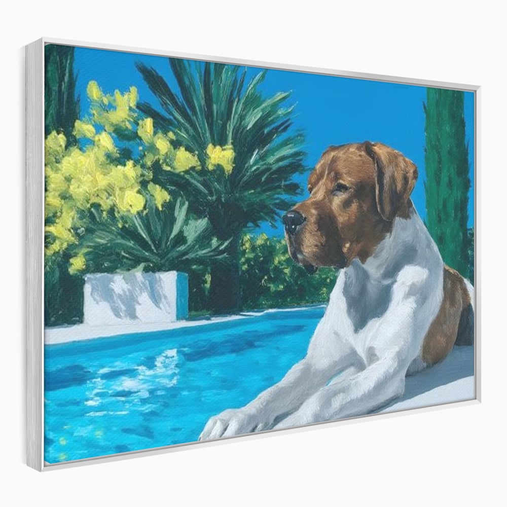 Tablou Canvas Premium, LuxCanva® M1296, In Paradisul Verii, Piscina, Apa, Vacanta, Relaxare, Vegetatie, Vara, Caldura, Caine, Soare, Rasfat, Lux, Birou, Living, Camera Copil