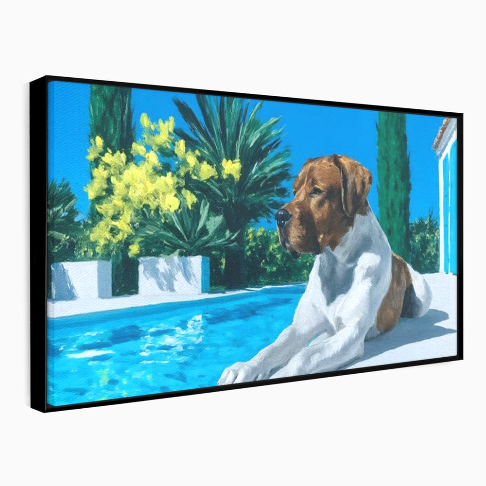Tablou Canvas Premium, LuxCanva® M1296, In Paradisul Verii, Piscina, Apa, Vacanta, Relaxare, Vegetatie, Vara, Caldura, Caine, Soare, Rasfat, Lux, Birou, Living, Camera Copil