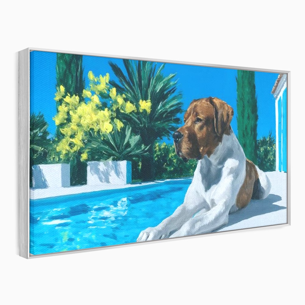 Tablou Canvas Premium, LuxCanva® M1296, In Paradisul Verii, Piscina, Apa, Vacanta, Relaxare, Vegetatie, Vara, Caldura, Caine, Soare, Rasfat, Lux, Birou, Living, Camera Copil