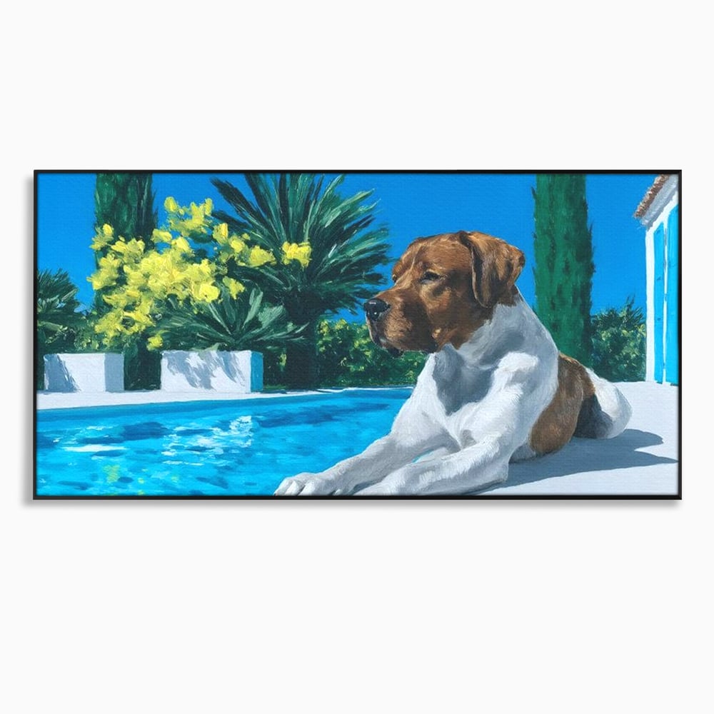 Tablou Canvas Premium, LuxCanva® M1296, In Paradisul Verii, Piscina, Apa, Vacanta, Relaxare, Vegetatie, Vara, Caldura, Caine, Soare, Rasfat, Lux, Birou, Living, Camera Copil
