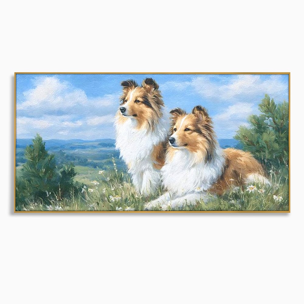 Leinwandbilder Premium, LuxCanva® M1297, Immer zusammen, Paar, Natur, Landschaft, Hügel, Hunde, Vegetation, Landschaft, Ruhe, Entspannung, Entspannung, Frieden, Büro, Wohnen, Wohnzimmer, Kinderzimmer