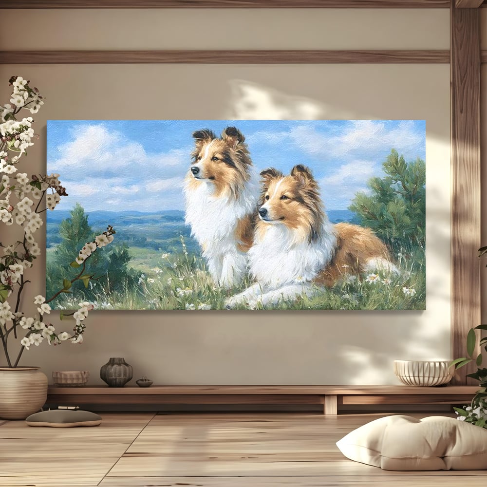 Leinwandbilder Premium, LuxCanva® M1297, Immer zusammen, Paar, Natur, Landschaft, Hügel, Hunde, Vegetation, Landschaft, Ruhe, Entspannung, Entspannung, Frieden, Büro, Wohnen, Wohnzimmer, Kinderzimmer