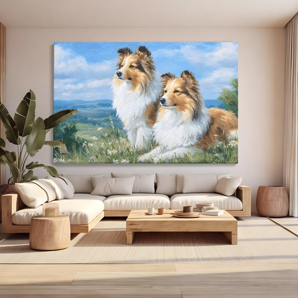 Leinwandbilder Premium, LuxCanva® M1297, Immer zusammen, Paar, Natur, Landschaft, Hügel, Hunde, Vegetation, Landschaft, Ruhe, Entspannung, Entspannung, Frieden, Büro, Wohnen, Wohnzimmer, Kinderzimmer
