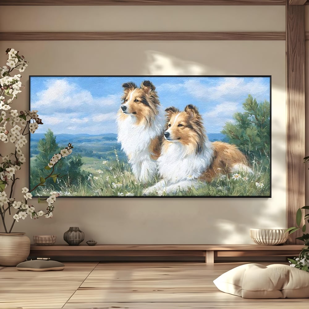 Leinwandbilder Premium, LuxCanva® M1297, Immer zusammen, Paar, Natur, Landschaft, Hügel, Hunde, Vegetation, Landschaft, Ruhe, Entspannung, Entspannung, Frieden, Büro, Wohnen, Wohnzimmer, Kinderzimmer