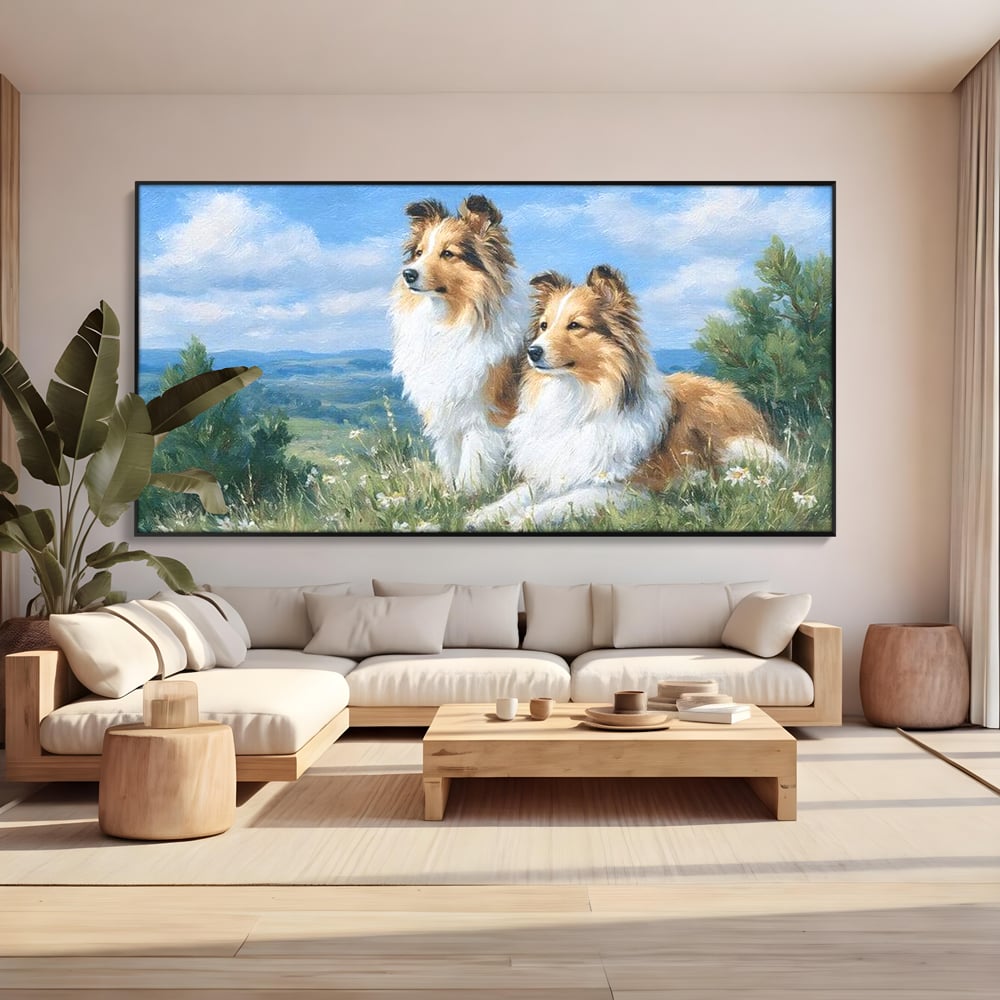 Leinwandbilder Premium, LuxCanva® M1297, Immer zusammen, Paar, Natur, Landschaft, Hügel, Hunde, Vegetation, Landschaft, Ruhe, Entspannung, Entspannung, Frieden, Büro, Wohnen, Wohnzimmer, Kinderzimmer