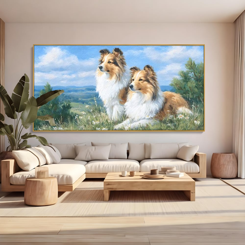 Leinwandbilder Premium, LuxCanva® M1297, Immer zusammen, Paar, Natur, Landschaft, Hügel, Hunde, Vegetation, Landschaft, Ruhe, Entspannung, Entspannung, Frieden, Büro, Wohnen, Wohnzimmer, Kinderzimmer