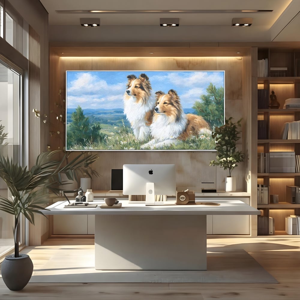 Leinwandbilder Premium, LuxCanva® M1297, Immer zusammen, Paar, Natur, Landschaft, Hügel, Hunde, Vegetation, Landschaft, Ruhe, Entspannung, Entspannung, Frieden, Büro, Wohnen, Wohnzimmer, Kinderzimmer