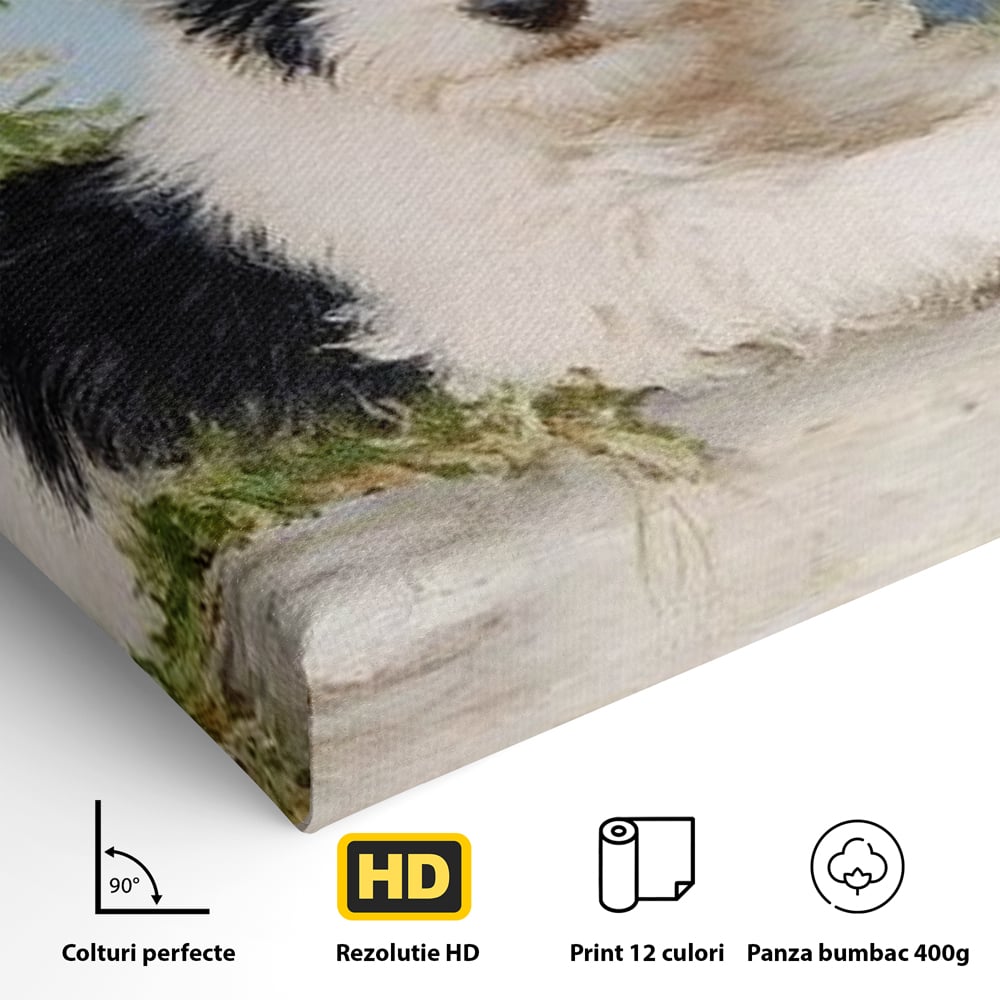 Tablou Canvas Premium, LuxCanva® M1298, Vreme de Joaca, Catel, Pui, Blanita, Iarba, Inocent, Rustic, Copilarie, Privire, Portret, Pictura, Birou, Living, Camera Copil