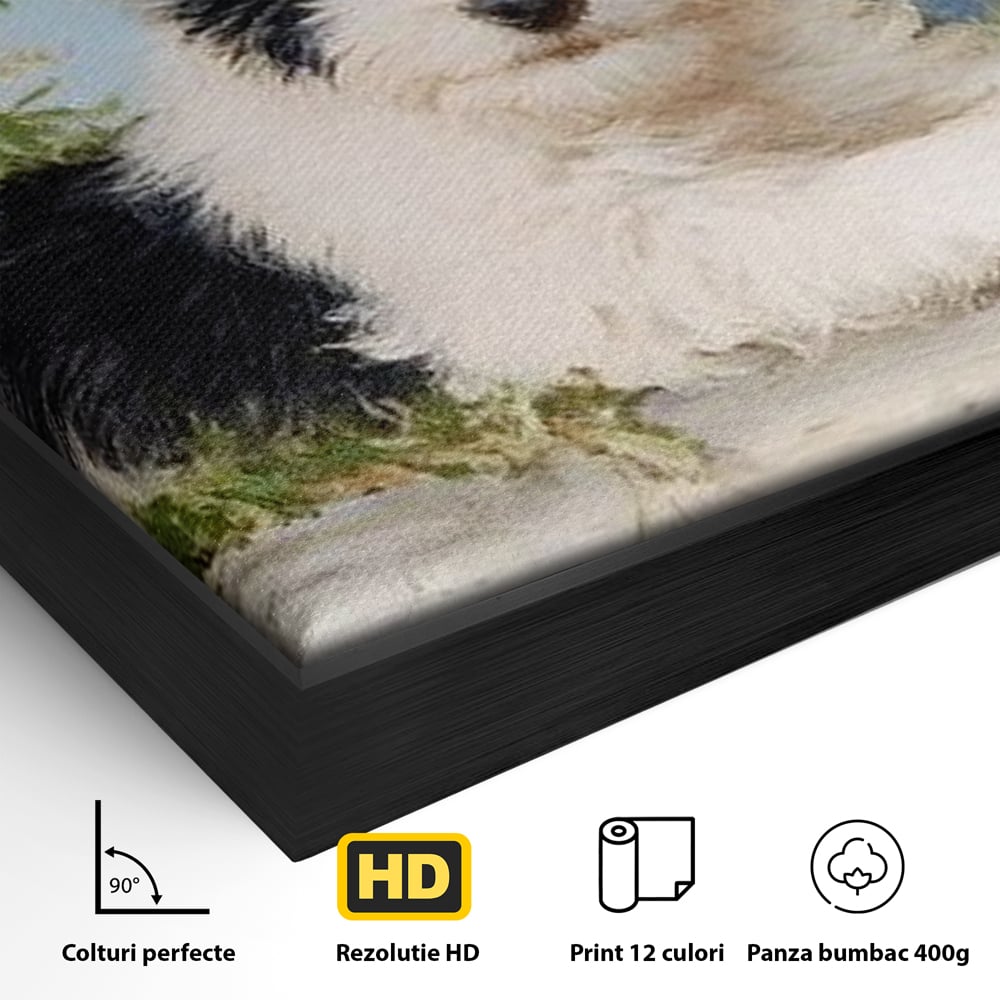 Tablou Canvas Premium, LuxCanva® M1298, Vreme de Joaca, Catel, Pui, Blanita, Iarba, Inocent, Rustic, Copilarie, Privire, Portret, Pictura, Birou, Living, Camera Copil