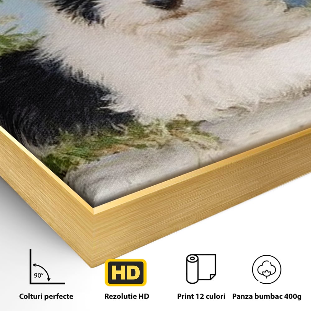 Tablou Canvas Premium, LuxCanva® M1298, Vreme de Joaca, Catel, Pui, Blanita, Iarba, Inocent, Rustic, Copilarie, Privire, Portret, Pictura, Birou, Living, Camera Copil