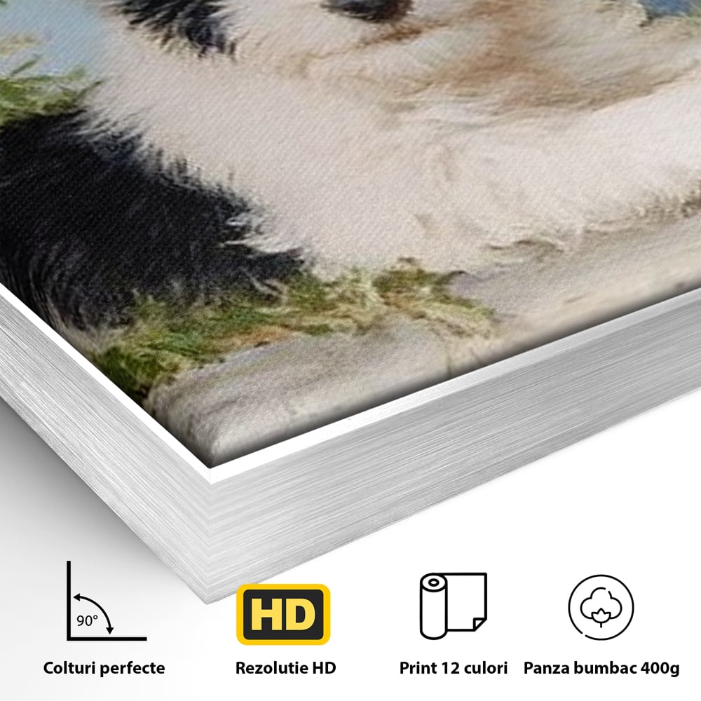 Tablou Canvas Premium, LuxCanva® M1298, Vreme de Joaca, Catel, Pui, Blanita, Iarba, Inocent, Rustic, Copilarie, Privire, Portret, Pictura, Birou, Living, Camera Copil