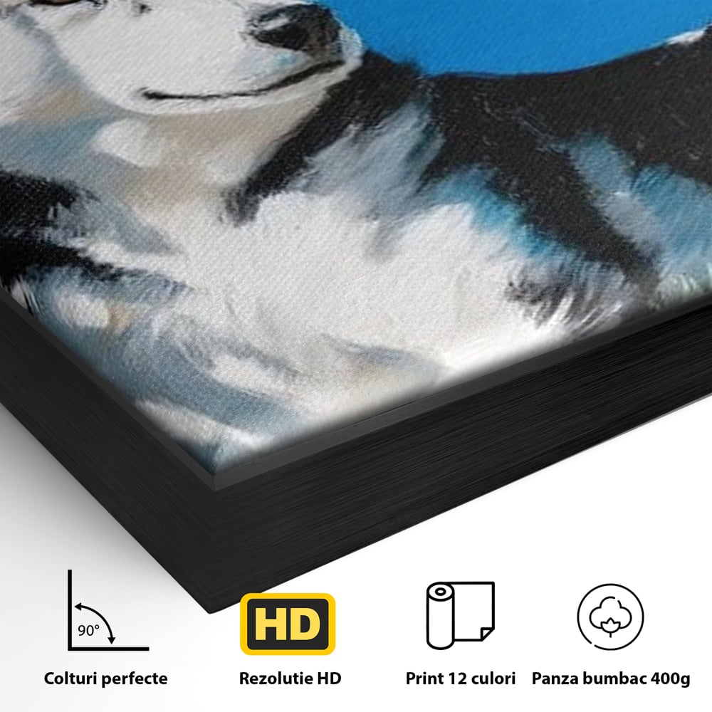 Fotoleinwand Canvas Premium, LuxCanva® M1299, Unter der Sonne, Husky, Himmel, Klar, Blätter, Baum, Patruped, Ruhend, Frei, Blanos, Wachsam, Büro, Wohnen, Wohnzimmer, Babyzimmer