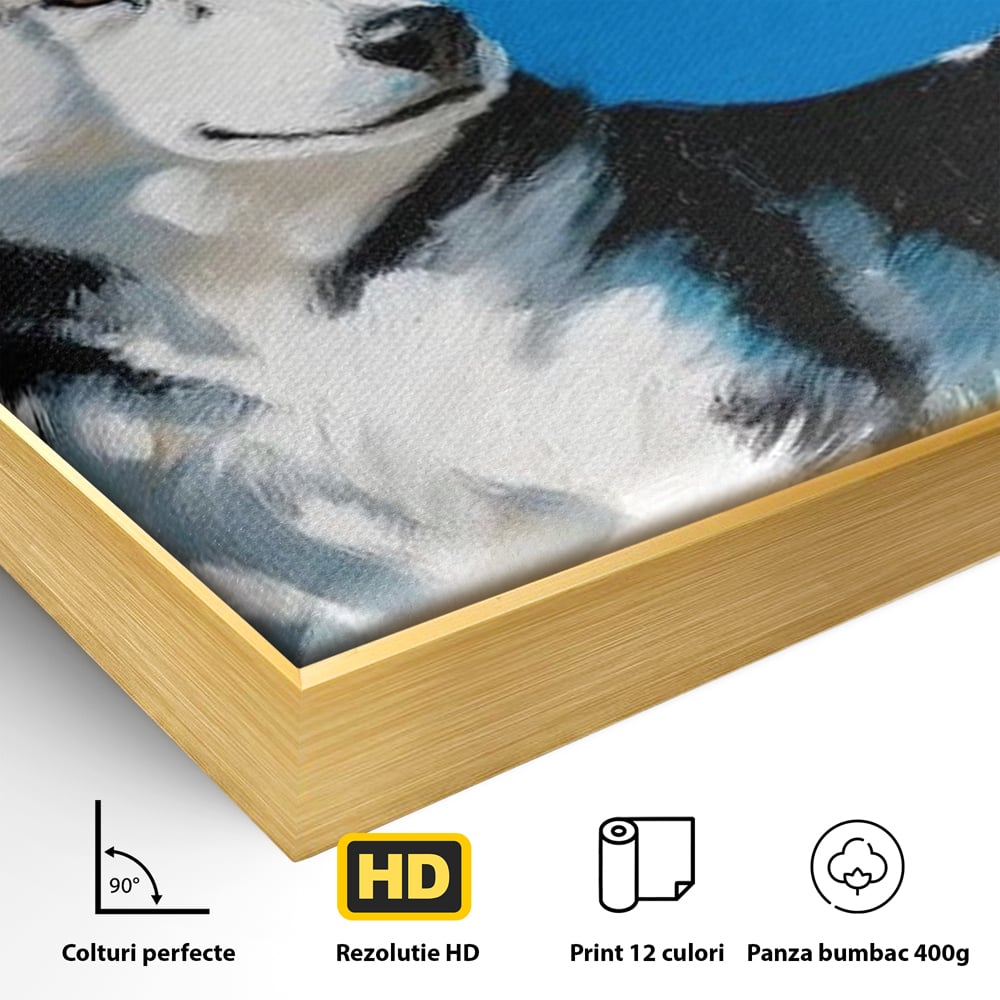 Fotoleinwand Canvas Premium, LuxCanva® M1299, Unter der Sonne, Husky, Himmel, Klar, Blätter, Baum, Patruped, Ruhend, Frei, Blanos, Wachsam, Büro, Wohnen, Wohnzimmer, Babyzimmer