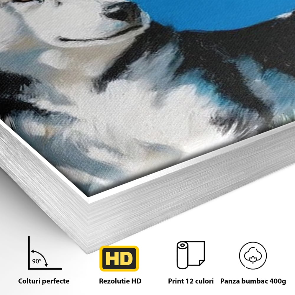 Fotoleinwand Canvas Premium, LuxCanva® M1299, Unter der Sonne, Husky, Himmel, Klar, Blätter, Baum, Patruped, Ruhend, Frei, Blanos, Wachsam, Büro, Wohnen, Wohnzimmer, Babyzimmer