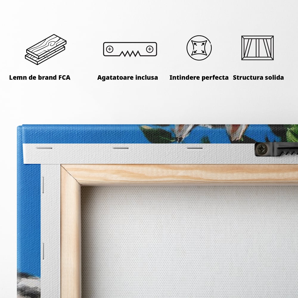Fotoleinwand Canvas Premium, LuxCanva® M1299, Unter der Sonne, Husky, Himmel, Klar, Blätter, Baum, Patruped, Ruhend, Frei, Blanos, Wachsam, Büro, Wohnen, Wohnzimmer, Babyzimmer