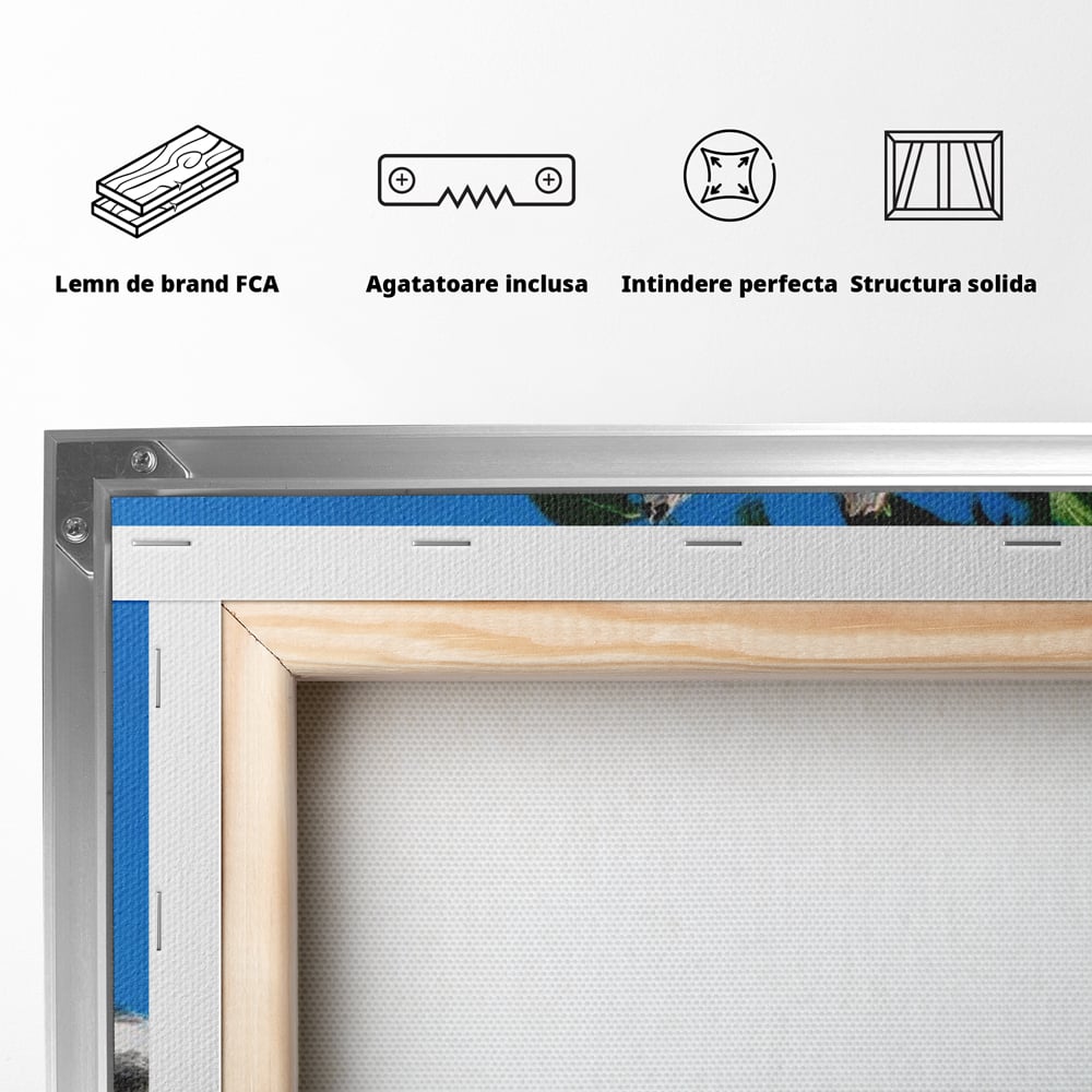 Fotoleinwand Canvas Premium, LuxCanva® M1299, Unter der Sonne, Husky, Himmel, Klar, Blätter, Baum, Patruped, Ruhend, Frei, Blanos, Wachsam, Büro, Wohnen, Wohnzimmer, Babyzimmer