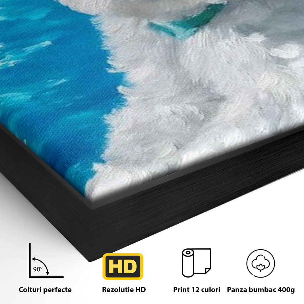 Tablou Canvas Premium, LuxCanva® M1300, Norisor Langa Apa, Bichon, Catel, Vara, Piscina, Soare, Azur, Pufos, Apa, Caldura, Adorabil, Vacanta, Birou, Living, Camera Copil